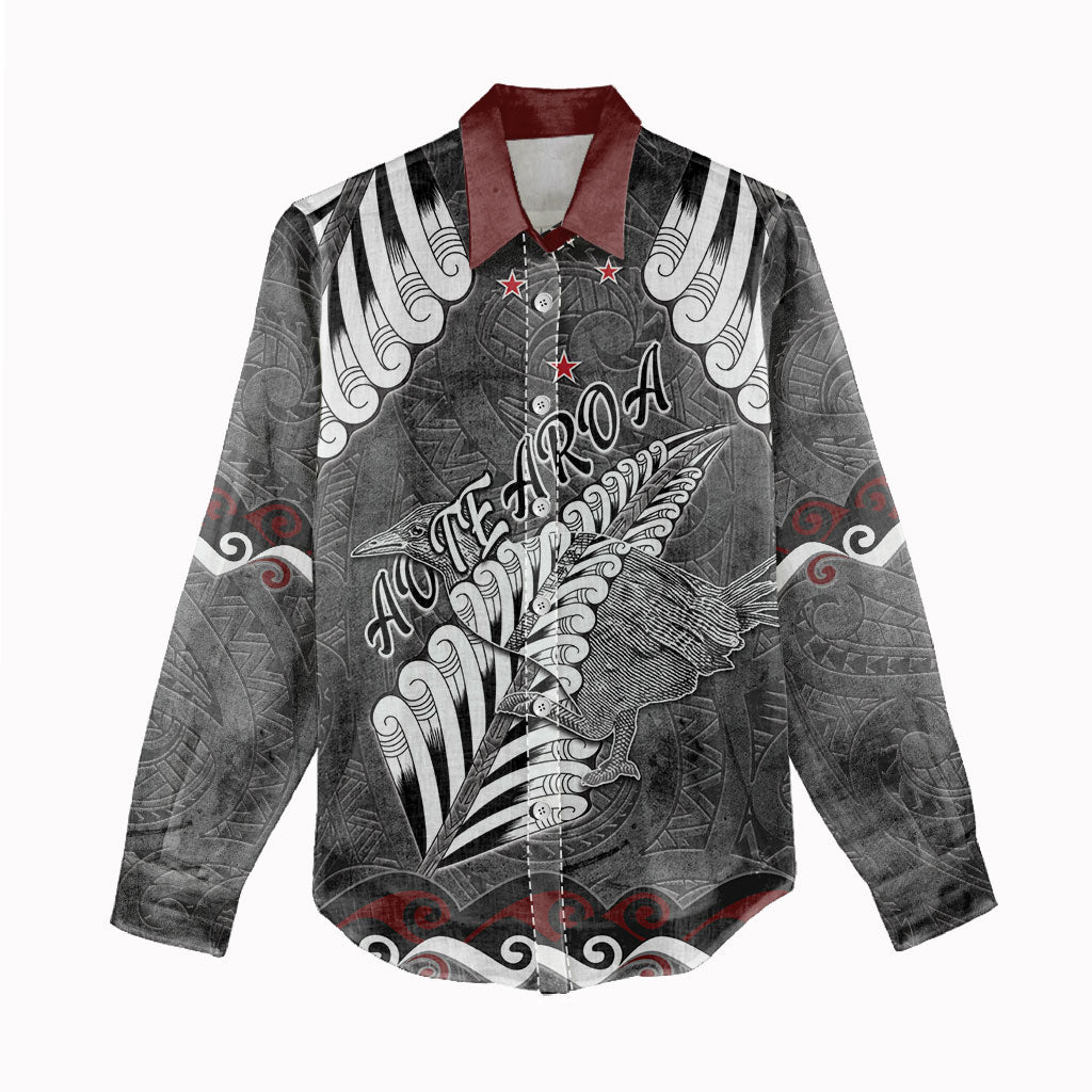 New Zealand Weka Personalised Women Casual Shirt Aotearoa Hen Silver Fern Maori Pattern