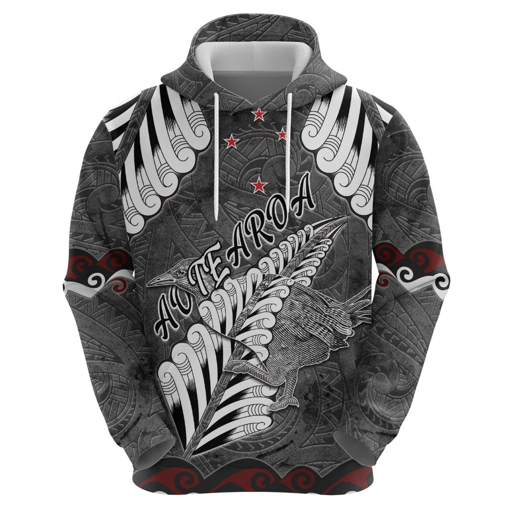 New Zealand Weka Personalised Zip Hoodie Aotearoa Hen Silver Fern Maori Pattern
