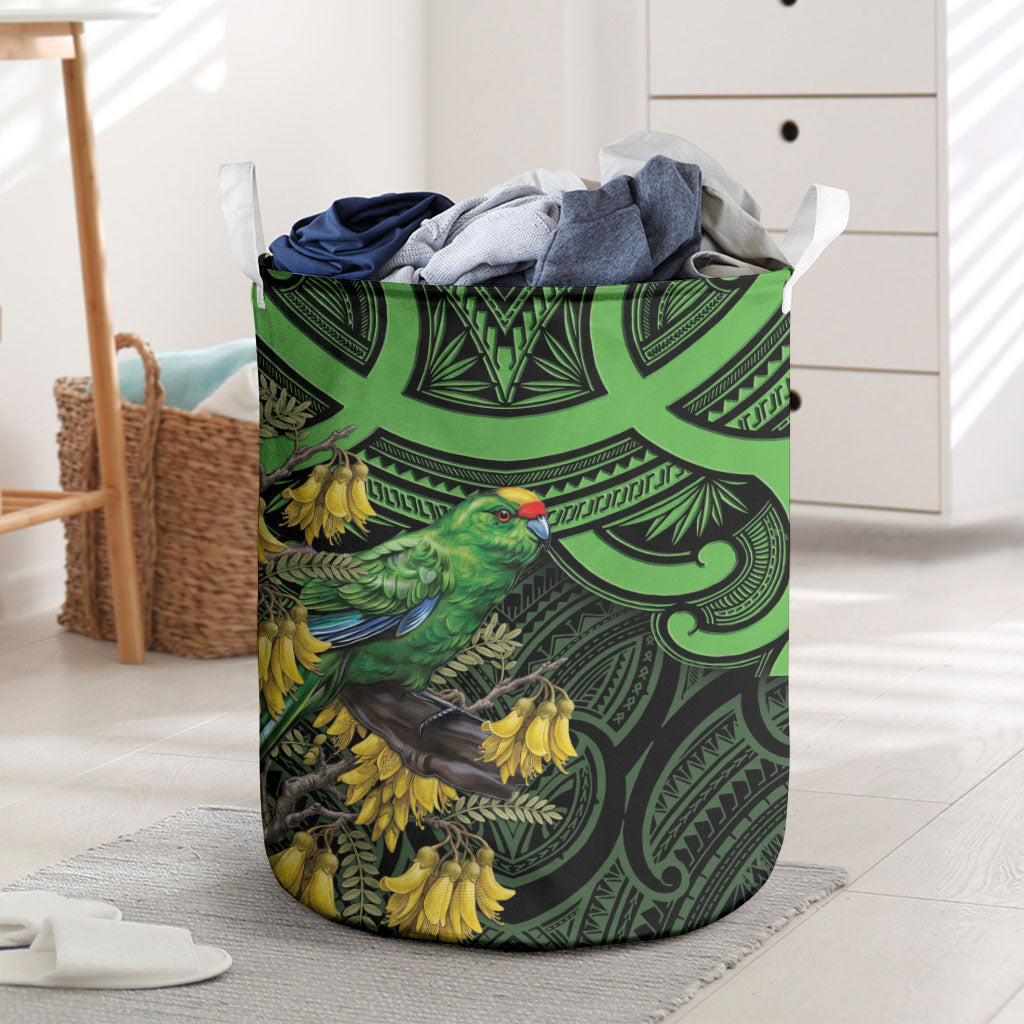 New Zealand Parakeet Bird Laundry Basket Maori Kakariki Kowhai Maori Pattern LT22 Green - Polynesian Pride