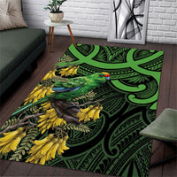 New Zealand Parakeet Bird Area Rug Maori Kakariki Kowhai Maori Pattern
