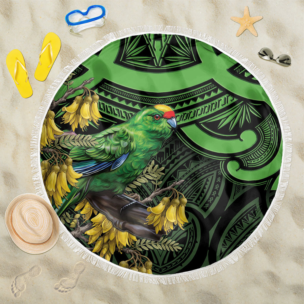 New Zealand Parakeet Bird Beach Blanket Maori Kakariki Kowhai Maori Pattern LT22 One Size 150cm Green - Polynesian Pride