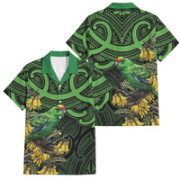 New Zealand Parakeet Bird Family Matching Tank Maxi Dress and Hawaiian Shirt Maori Kakariki Kowhai Maori Pattern