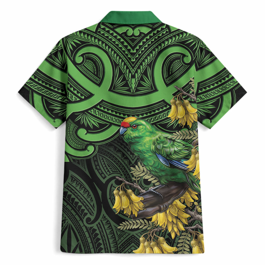 New Zealand Parakeet Bird Hawaiian Shirt Maori Kakariki Kowhai Maori Pattern