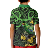 New Zealand Parakeet Bird Kid Polo Shirt Maori Kakariki Kowhai Maori Pattern