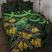 New Zealand Parakeet Bird Quilt Bed Set Maori Kakariki Kowhai Maori Pattern