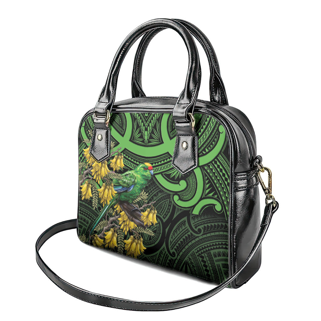 New Zealand Parakeet Bird Shoulder Handbag Maori Kakariki Kowhai Maori Pattern