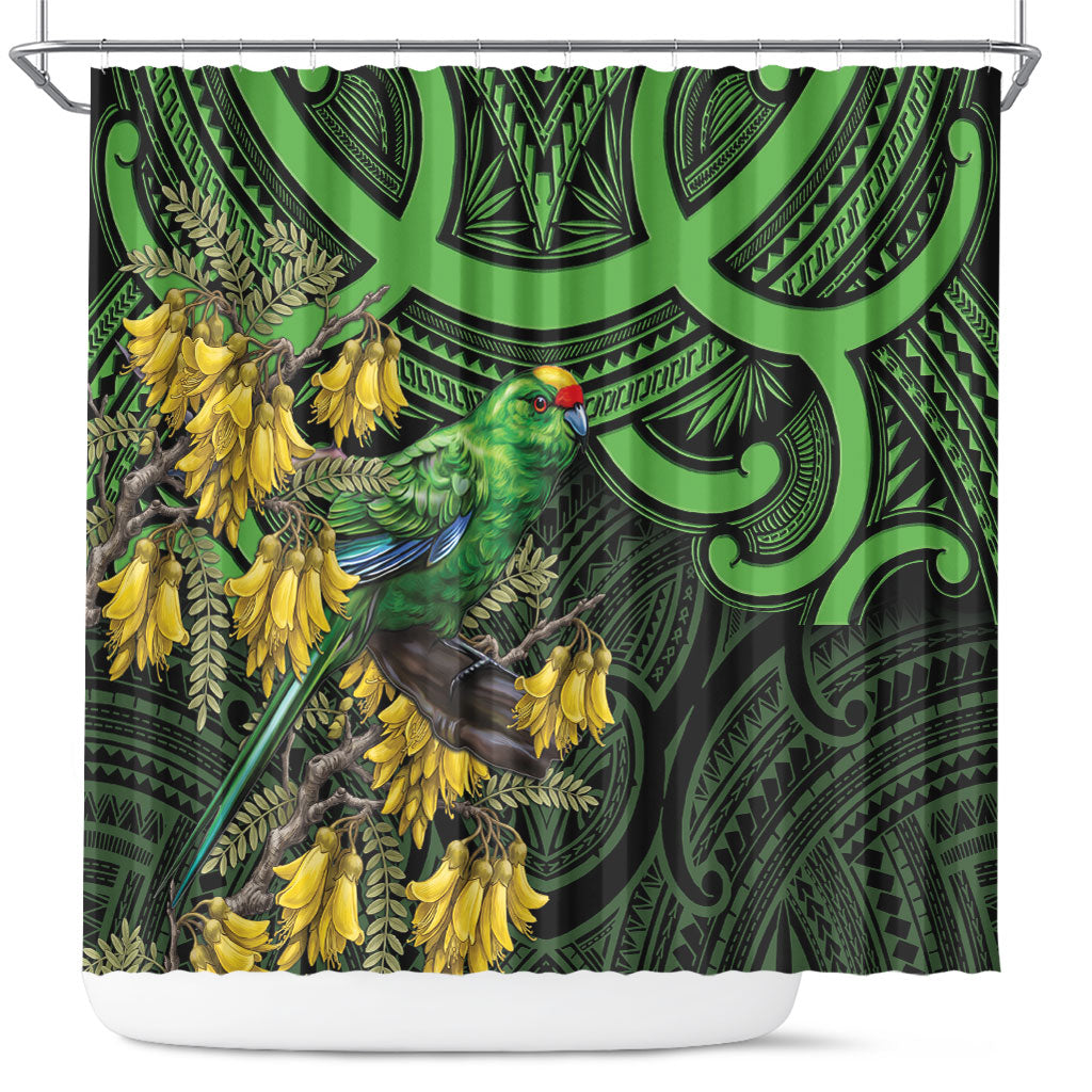New Zealand Parakeet Bird Shower Curtain Maori Kakariki Kowhai Maori Pattern LT22 Green - Polynesian Pride