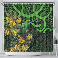 New Zealand Parakeet Bird Shower Curtain Maori Kakariki Kowhai Maori Pattern