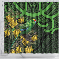 New Zealand Parakeet Bird Shower Curtain Maori Kakariki Kowhai Maori Pattern