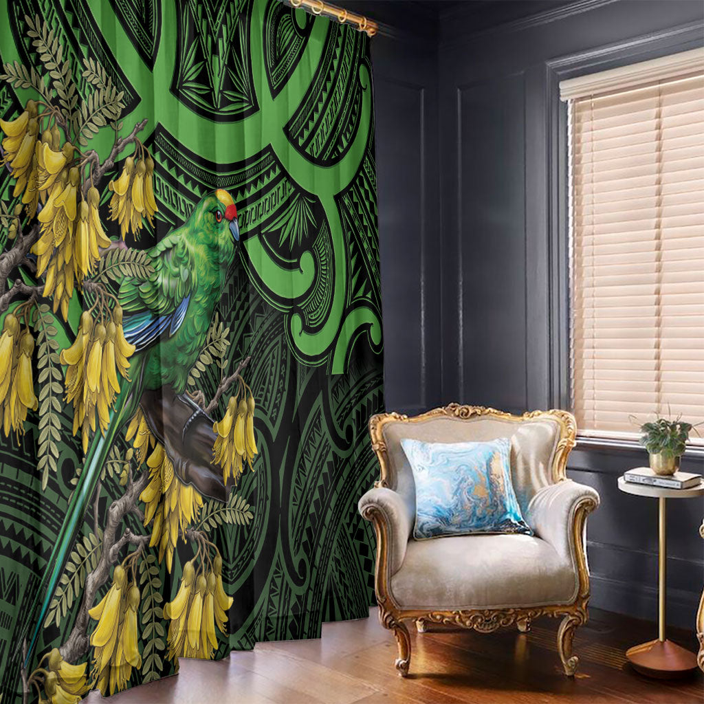New Zealand Parakeet Bird Window Curtain Maori Kakariki Kowhai Maori Pattern
