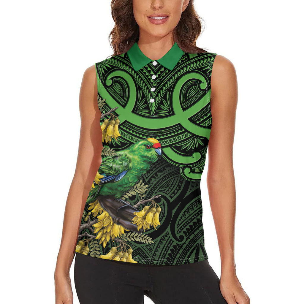 New Zealand Parakeet Bird Women Sleeveless Polo Shirt Maori Kakariki Kowhai Maori Pattern