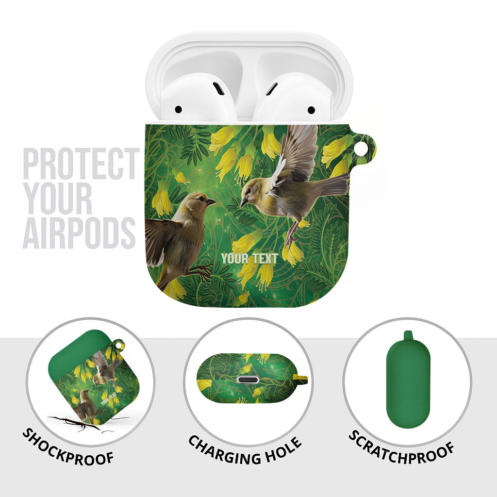 Bellbird New Zealand Personalised AirPods Case Kowhai Flower Maori Pattern