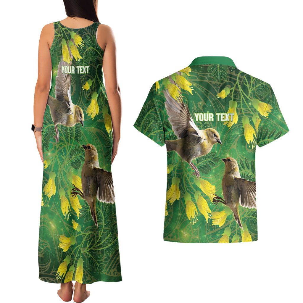 Bellbird New Zealand Personalised Couples Matching Tank Maxi Dress and Hawaiian Shirt Kowhai Flower Maori Pattern LT22 - Polynesian Pride