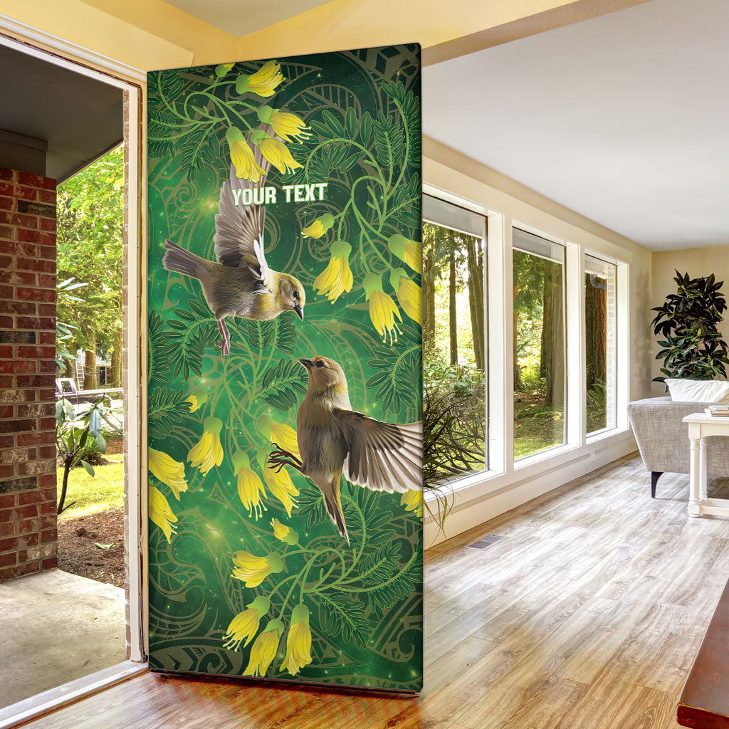 Bellbird New Zealand Personalised Door Cover Kowhai Flower Maori Pattern