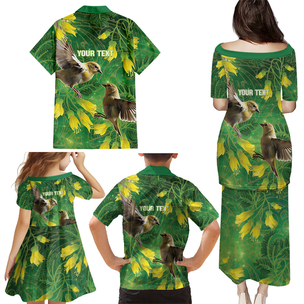 Bellbird New Zealand Personalised Family Matching Puletasi and Hawaiian Shirt Kowhai Flower Maori Pattern LT22 - Polynesian Pride