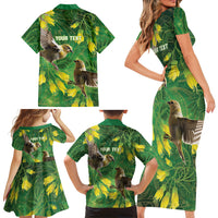 Bellbird New Zealand Personalised Family Matching Short Sleeve Bodycon Dress and Hawaiian Shirt Kowhai Flower Maori Pattern LT22 - Polynesian Pride