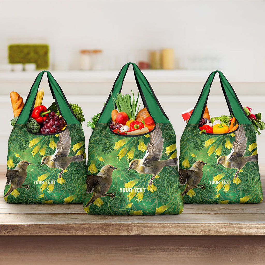 Bellbird New Zealand Personalised Grocery Bag Kowhai Flower Maori Pattern
