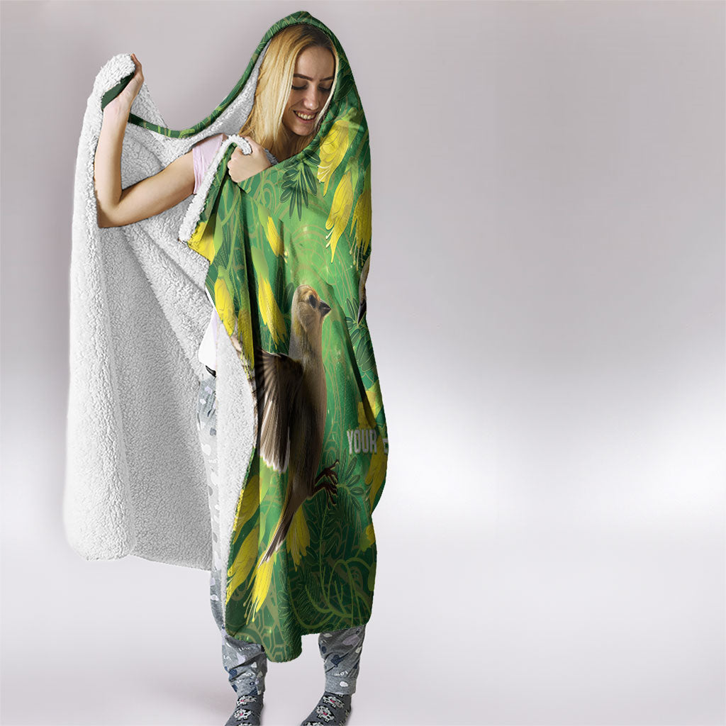 Bellbird New Zealand Personalised Hooded Blanket Kowhai Flower Maori Pattern