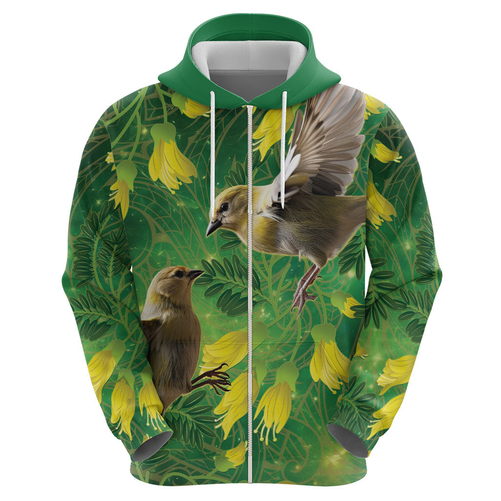 Bellbird New Zealand Personalised Hoodie Kowhai Flower Maori Pattern