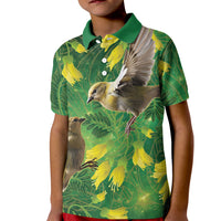 Bellbird New Zealand Personalised Kid Polo Shirt Kowhai Flower Maori Pattern