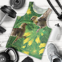 Bellbird New Zealand Personalised Men Tank Top Kowhai Flower Maori Pattern