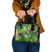 Bellbird New Zealand Personalised Shoulder Handbag Kowhai Flower Maori Pattern