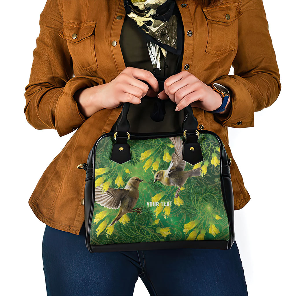 Bellbird New Zealand Personalised Shoulder Handbag Kowhai Flower Maori Pattern