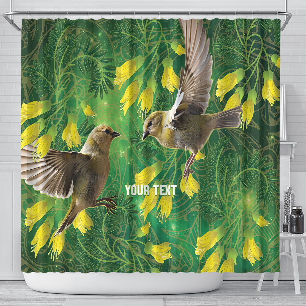 Bellbird New Zealand Personalised Shower Curtain Kowhai Flower Maori Pattern