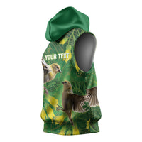 Bellbird New Zealand Personalised Sleeveless Hoodie Kowhai Flower Maori Pattern