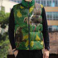 Bellbird New Zealand Personalised Sleeveless Puffer Jacket Kowhai Flower Maori Pattern