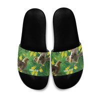Bellbird New Zealand Personalised Slide Sandals Kowhai Flower Maori Pattern