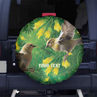 Bellbird New Zealand Personalised Spare Tire Cover Kowhai Flower Maori Pattern