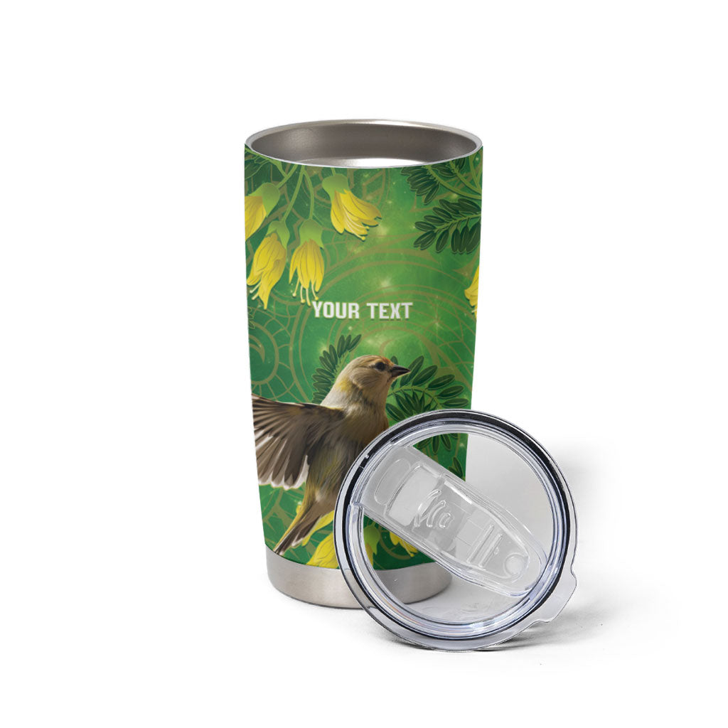 Bellbird New Zealand Personalised Tumbler Cup Kowhai Flower Maori Pattern