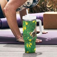 Bellbird New Zealand Personalised Tumbler With Handle Kowhai Flower Maori Pattern LT22 - Polynesian Pride
