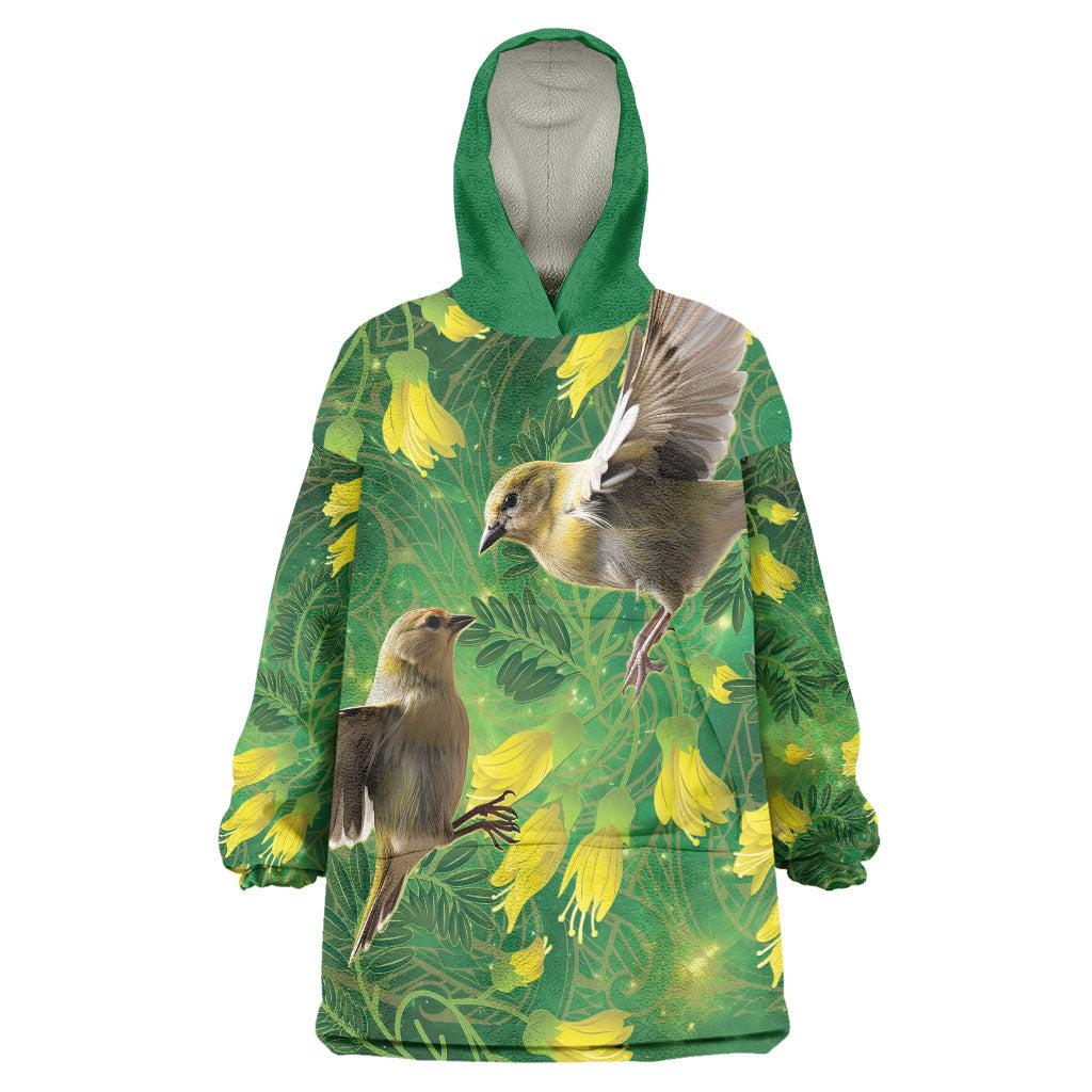 Bellbird New Zealand Personalised Wearable Blanket Hoodie Kowhai Flower Maori Pattern
