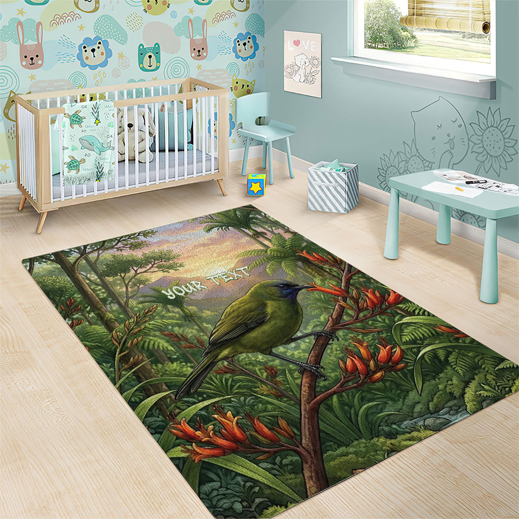 Bellbird New Zealand Personalised Area Rug Korimako Harakeke Flower Native Forest