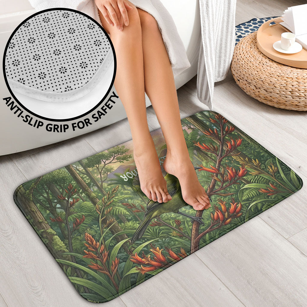 Bellbird New Zealand Personalised Bathroom Set Korimako Harakeke Flower Native Forest