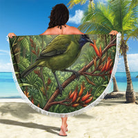 Bellbird New Zealand Personalised Beach Blanket Korimako Harakeke Flower Native Forest