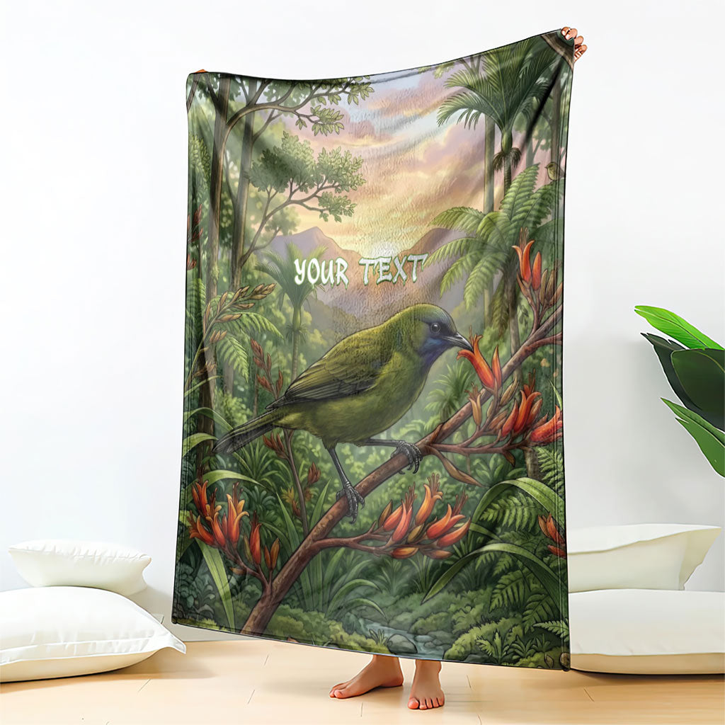 Bellbird New Zealand Personalised Blanket Korimako Harakeke Flower Native Forest