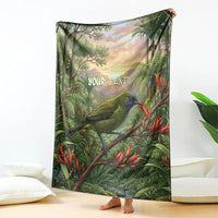 Bellbird New Zealand Personalised Blanket Korimako Harakeke Flower Native Forest