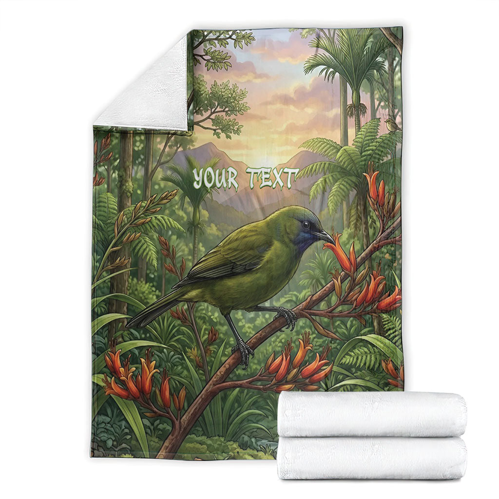 Bellbird New Zealand Personalised Blanket Korimako Harakeke Flower Native Forest