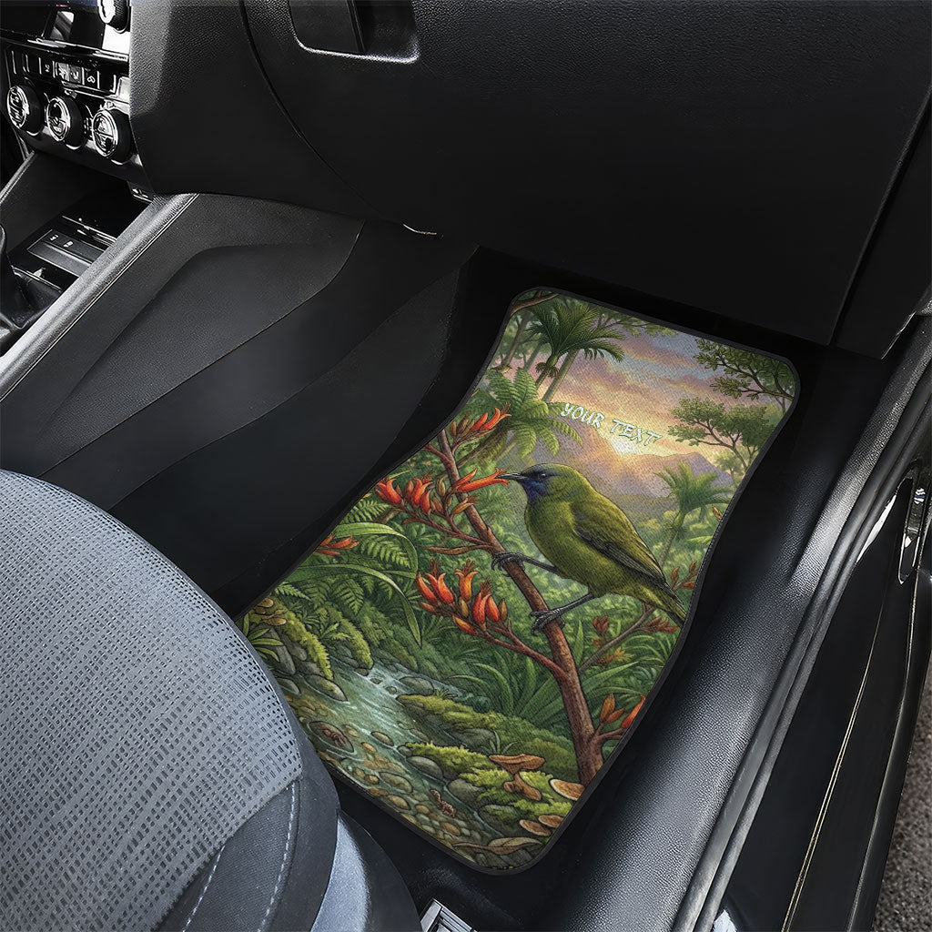Bellbird New Zealand Personalised Car Mats Korimako Harakeke Flower Native Forest