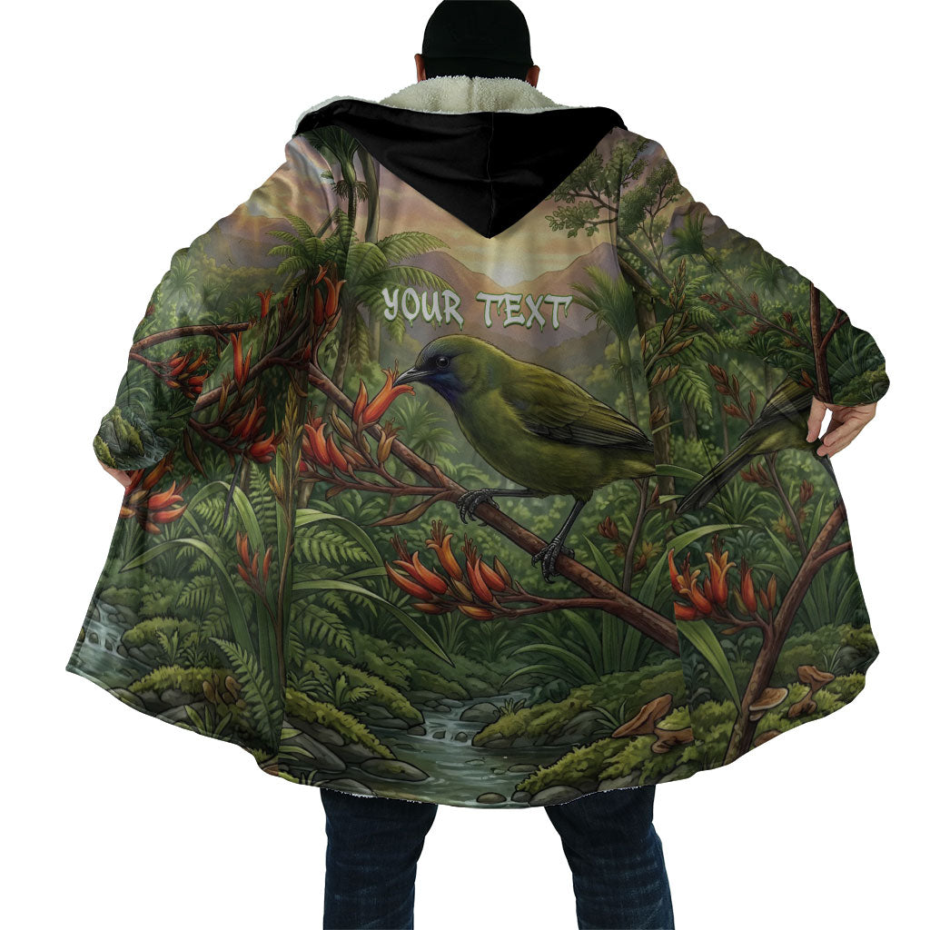 Bellbird New Zealand Personalised Cloak Korimako Harakeke Flower Native Forest