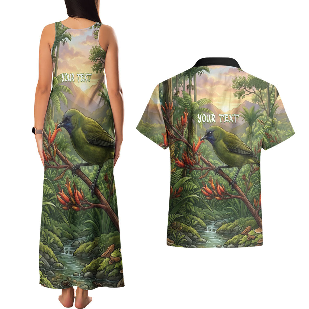 Bellbird New Zealand Personalised Couples Matching Tank Maxi Dress and Hawaiian Shirt Korimako Harakeke Flower Native Forest LT22 - Polynesian Pride