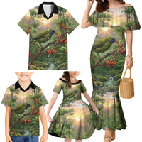 Bellbird New Zealand Personalised Family Matching Mermaid Dress and Hawaiian Shirt Korimako Harakeke Flower Native Forest LT22 - Polynesian Pride