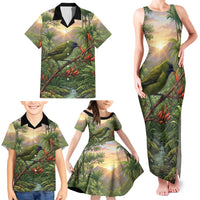 Bellbird New Zealand Personalised Family Matching Tank Maxi Dress and Hawaiian Shirt Korimako Harakeke Flower Native Forest LT22 - Polynesian Pride