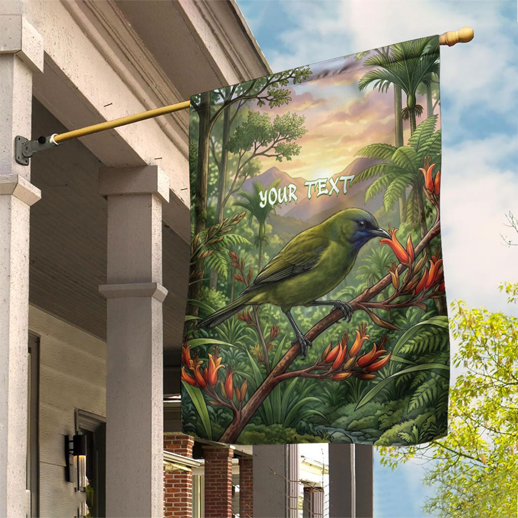 Bellbird New Zealand Personalised Garden Flag Korimako Harakeke Flower Native Forest