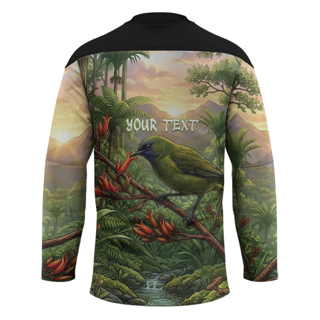 Bellbird New Zealand Personalised Hockey Jersey Korimako Harakeke Flower Native Forest