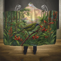 Bellbird New Zealand Personalised Hooded Blanket Korimako Harakeke Flower Native Forest