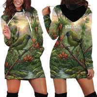 Bellbird New Zealand Personalised Hoodie Dress Korimako Harakeke Flower Native Forest